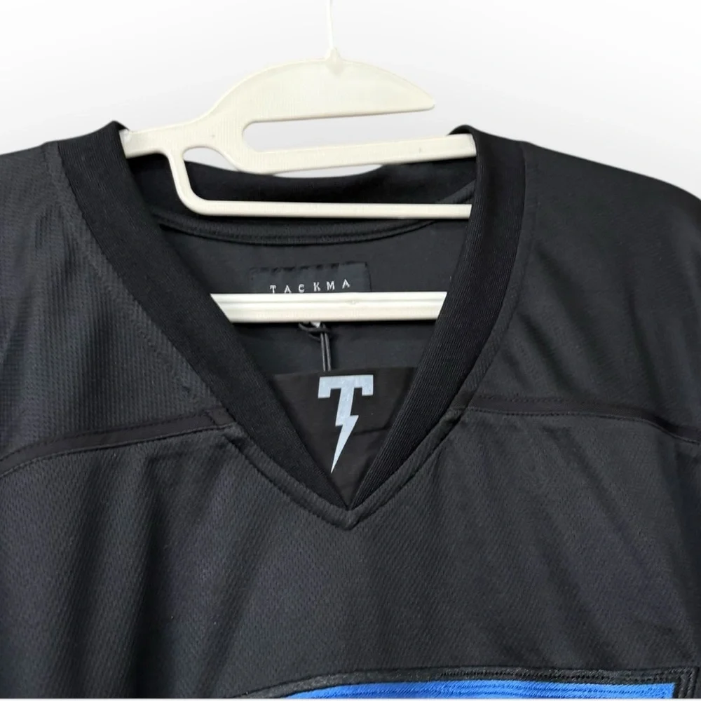 NEW Tackma Men’s Black Long Sleeve‎ Jersey Blue Logo Size XL